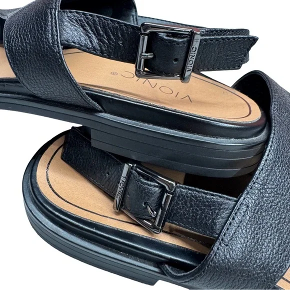 Vionic Ella Black Leather Toe-Loop Slingback Sandals Size 8W - Picture 4 of 5